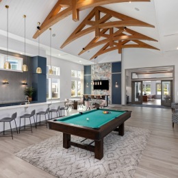 a pool table in a lounge room